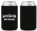 Black Josh the Auto Buyer drink koozie, front and back